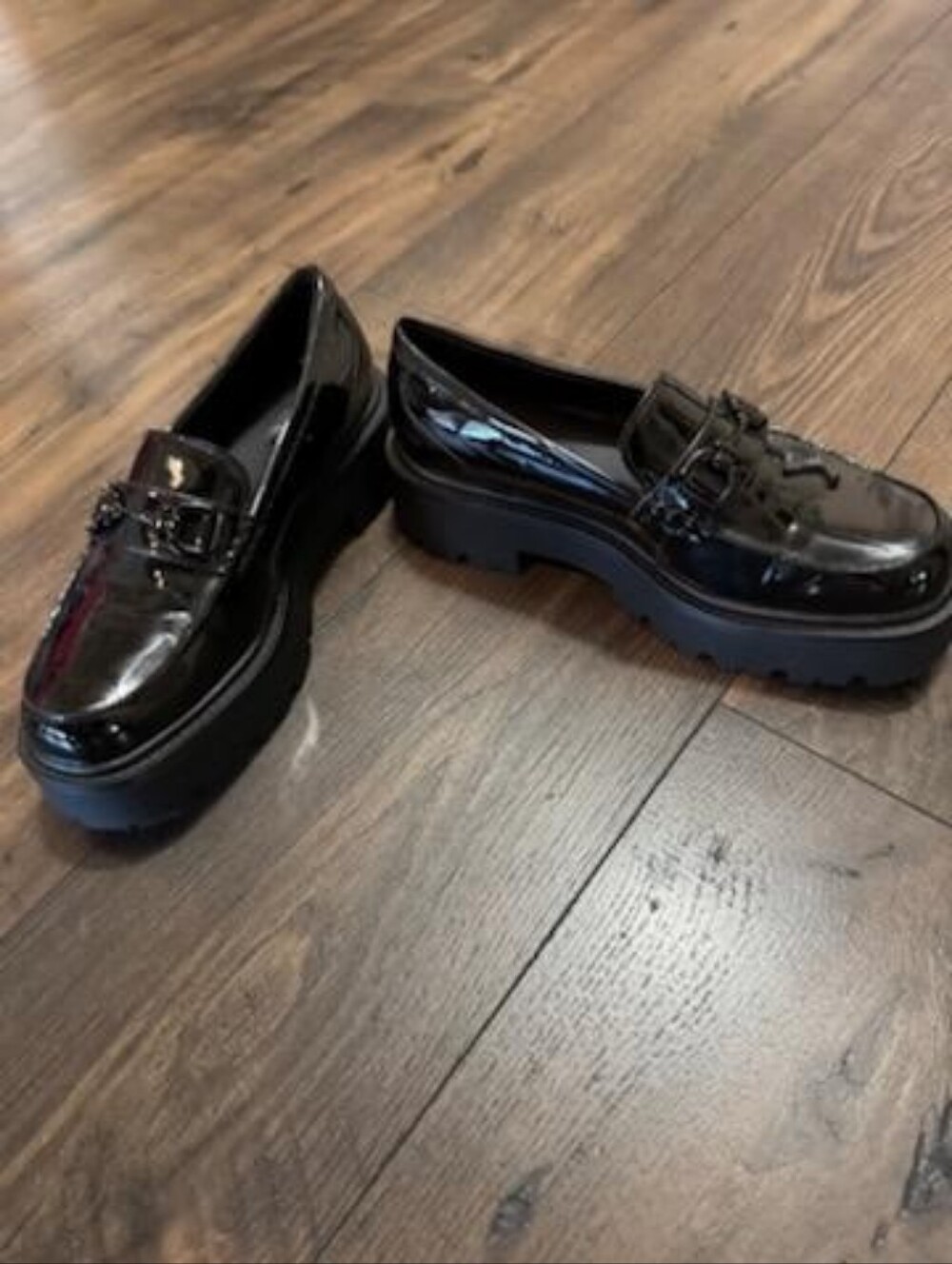 ALDO Black Patent Platform Loafers Wore 1x
